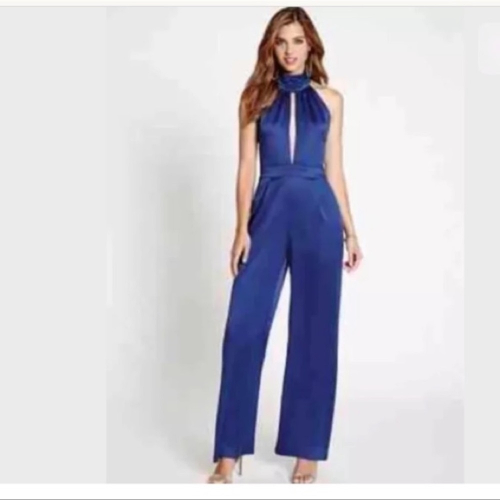 Guess Halter Deep V-Neck Cutout Jumpsuit